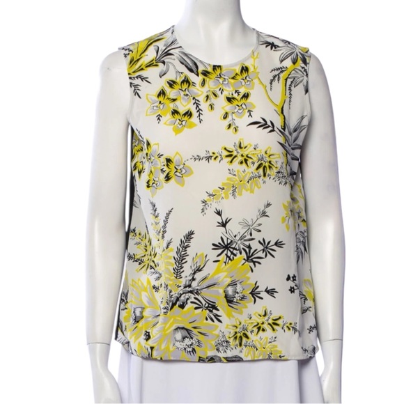 Diane Von Furstenberg Tops - DIANE VON FURSTENBERG Silk Floral Sleeveless Top in Yellow/Black/White Size S